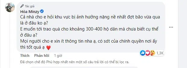 Hòa Minzy và loạt sao Việt công khai ủng hộ tiền đồng bào miền Trung 
