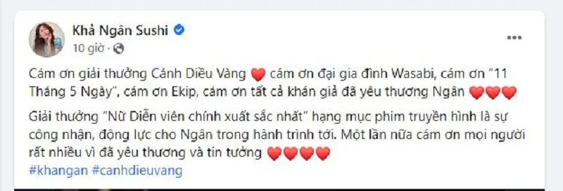 Khán giả phản ứng khi Khả Ngân nhận giải diễn viên xuất sắc Cánh Diều 2021