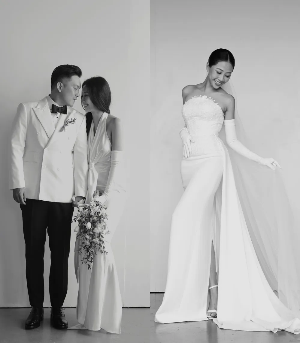 MC Liêu Hà Trinh chụp ảnh cưới màu đen trắng