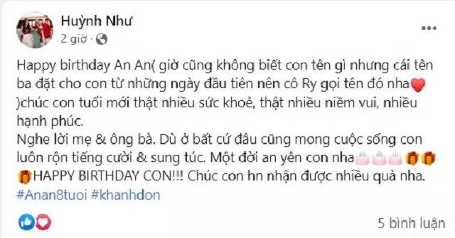 Khánh Đơn 8 năm miệt mài gửi chúc mừng sinh nhật con gái chung với Lương Bích Hữu