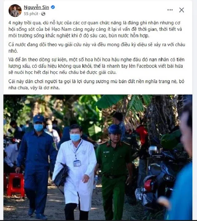 'Hiệp sĩ' Nguyễn Sin có bình luận phản bác loạt người nổi tiếng hứa tài trợ bé Hạo Nam