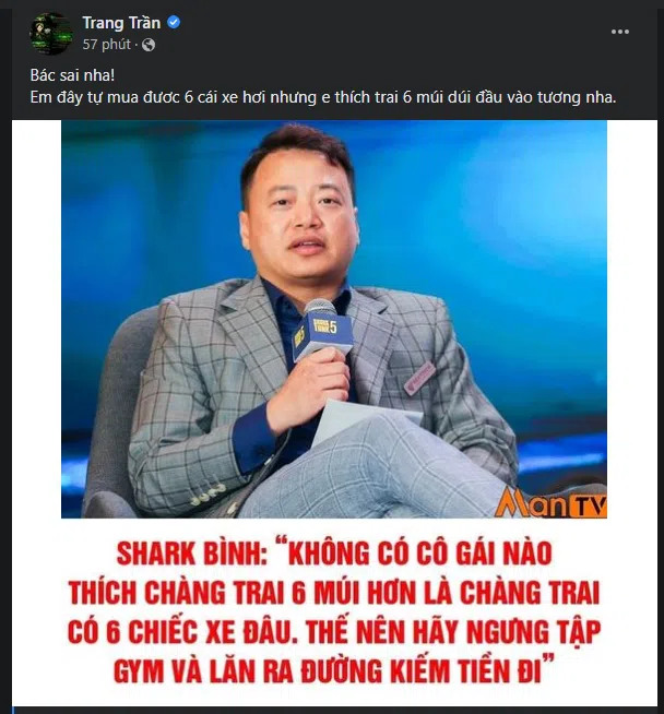 Phương Oanh tình tứ bên Shark Bình, Trang Trần phản bác lại phát ngôn từng gây xôn xao