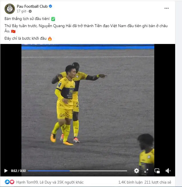 Pau FC nhận chỉ trích khi đưa thông tin sai về Quang Hải