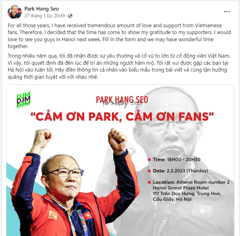 HLV Park Hang-seo có động thái gây chú ý trước khi chia tay bóng đá Việt Nam