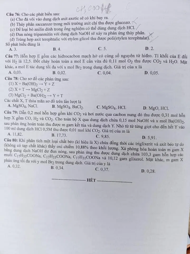 Đề thi môn Hóa học tốt nghiệp THPT 2022.