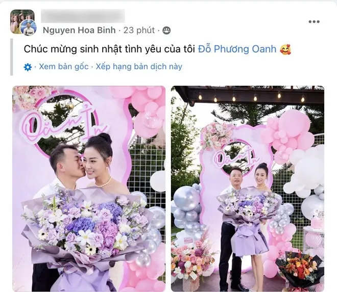 Shark Bình cũng đăng ảnh hôn má Phương Oanh lên Facebook để mừng sinh nhật cô. Ảnh: FBNV
