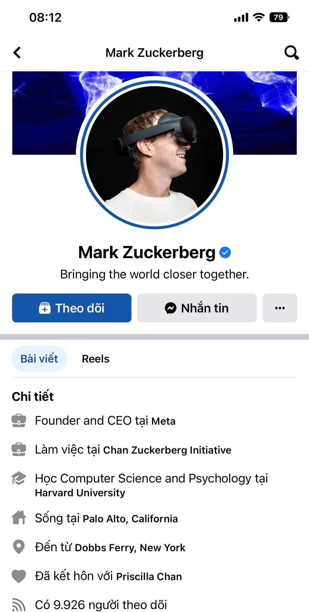 Ngay cả ông chủ Facebook cũng bị giảm lượng người follow xuống hơn 9.000. Ảnh chụp màn hình