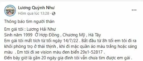 Thêm tình tiết mới vụ cô gái Lương Hải Như mất tích, cứu hộ 116 buộc ra quân 
