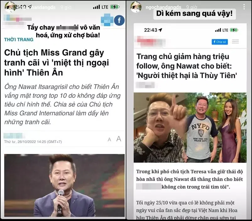 Sao Việt đồng loạt phản ứng trước phát ngôn của chủ tịch Miss Grand về Thiên Ân