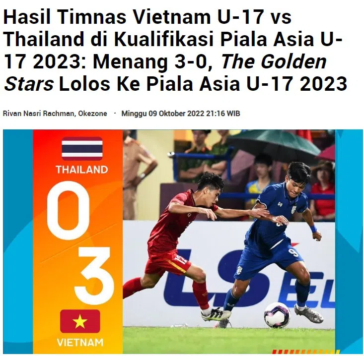 Báo Indo nhận xét bất ngờ về chiến thắng của Việt Nam trước U17 Thái Lan 200446