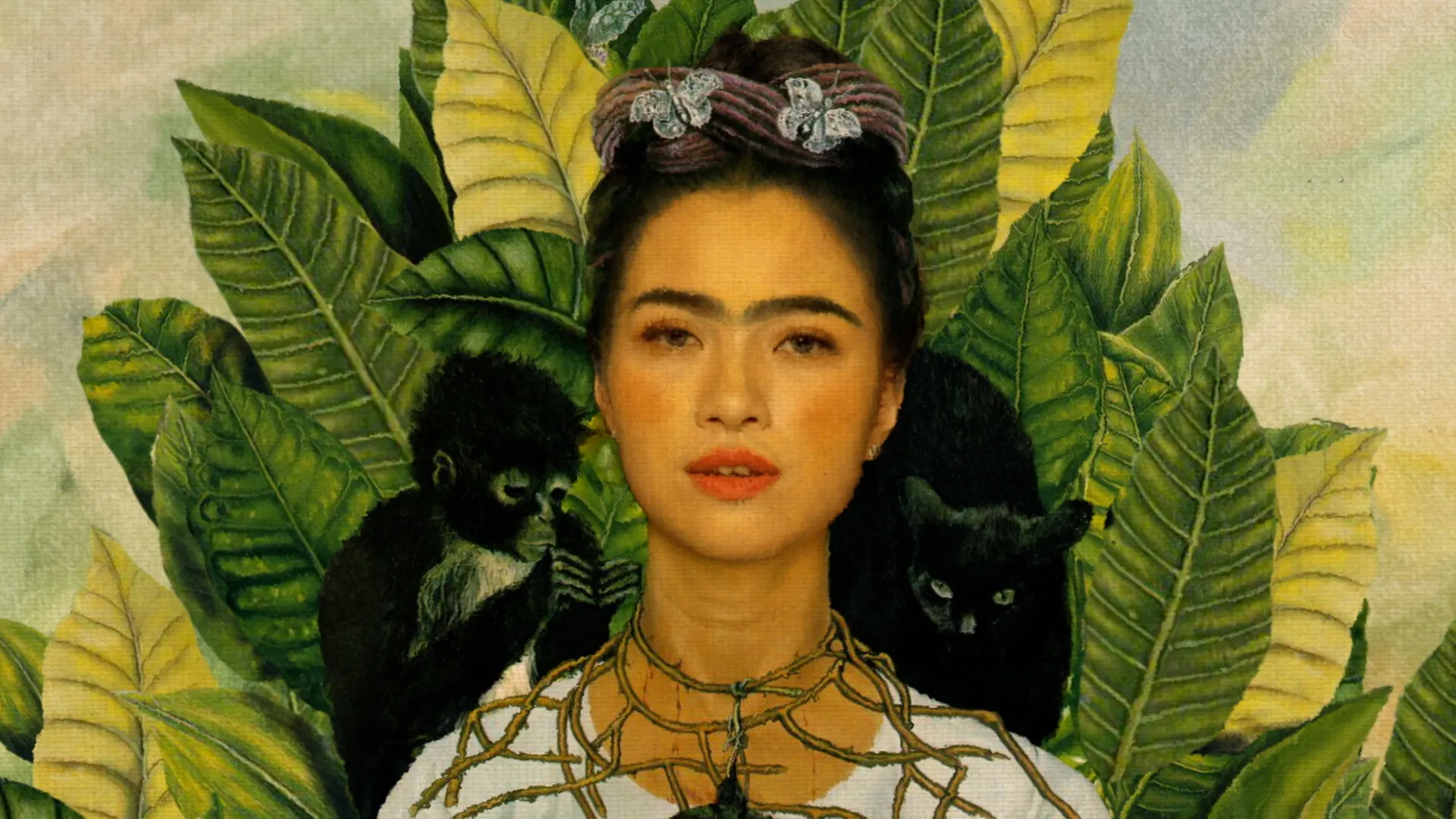 Frida Kahlo self portrait with necklace of thorns