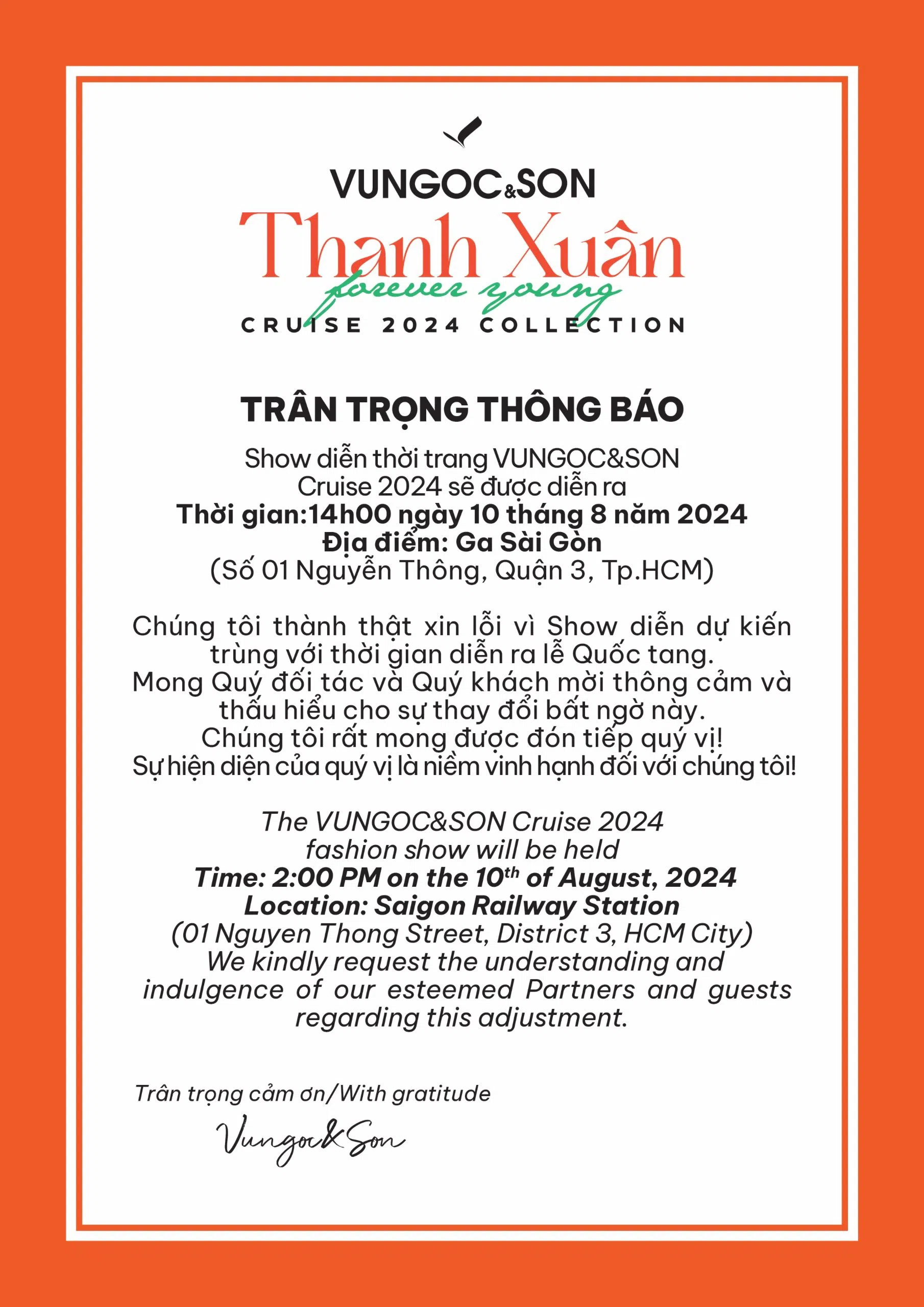 VNS - Thong bao thay doi thoi gian Show 10082024