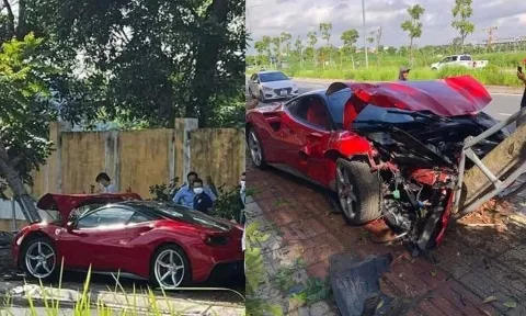 Hà Nội: Mang Ferrari gần 20 tỷ đi sửa, nhân viên garage cầm lái tông nát đầu xe