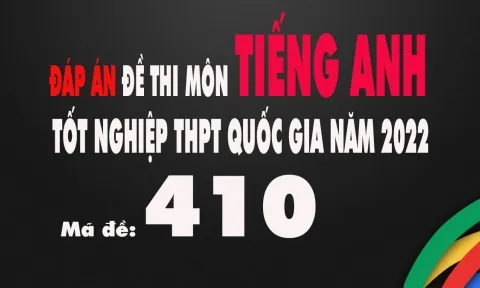 Đáp án đề thi môn Tiếng Anh tốt nghiệp THPT Quốc gia 2022 mã đề 410