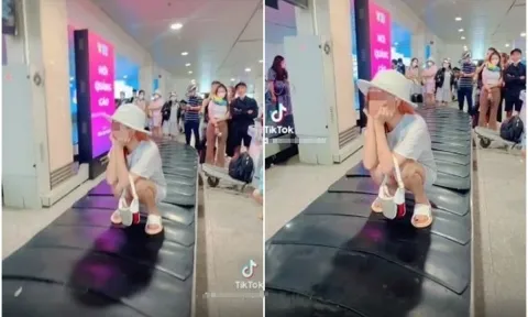 MXH lại xôn xao về hành động phản cảm của nữ tiktoker tại sân bay khi ung dung ngồi trên băng chuyền hành lý