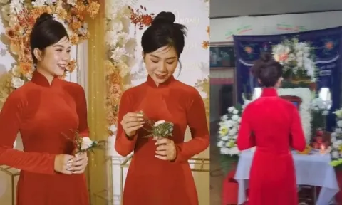 Xót xa cảnh cô dâu tổ chức đám cưới trước nhà, sau là tang lễ cha