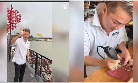 Đàm Vĩnh Hưng vô tình để lộ tên người yêu khi móc ổ khóa lên cầu Tình yêu Đà Nẵng khiến CĐM xôn xao