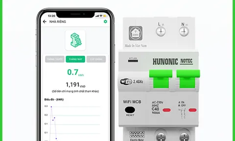Aptomat đo năng lượng Hunonic Notec-Giải pháp nhà thông minh kiểm soát điện năng tiêu thụ 5 trong 1