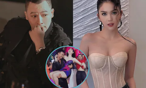 Vũ Khắc Tiệp ngỡ ngàng khi Ngọc Trinh vô tư để trai đẹp 'ẵm' trên tay 