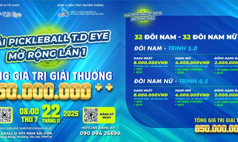 Pickleball TD Eyes mở rộng 2025: Giải đấu hấp dẫn với tổng giải thưởng hơn 650 triệu