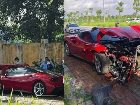 Hà Nội: Mang Ferrari gần 20 tỷ đi sửa, nhân viên garage cầm lái tông nát đầu xe