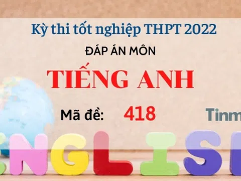 Đáp án đề thi môn Tiếng Anh mã đề 418 kỳ thi THPT Quốc gia 2022
