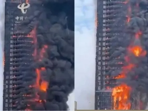 Cháy lớn tại tòa nhà viễn thông Trung Quốc, hàng chục tầng lầu hóa ngọn đuốc khổng lồ