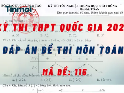 Đáp án đề thi môn Toán mã đề 115 kỳ thi THPT quốc gia 2022