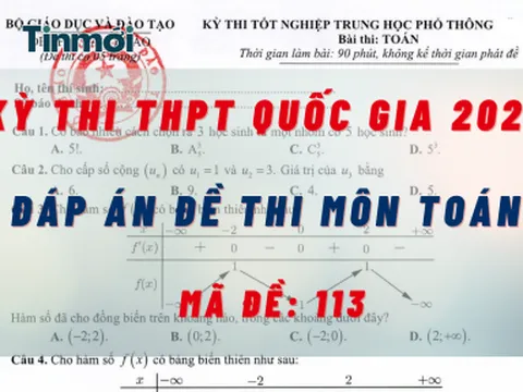 Đáp án đề thi môn Toán mã đề 113 kỳ thi THPT quốc gia 2022