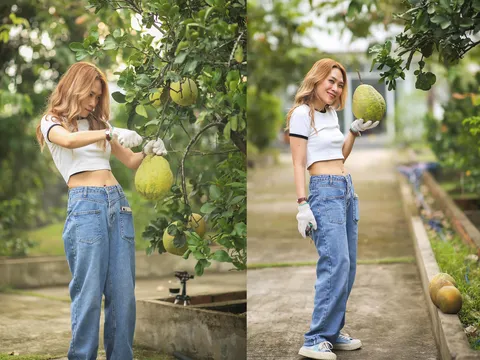 Khoảnh khắc Mỹ Tâm tự tay đi hái bưởi, nhan sắc và body thật tuổi 41 qua camera thường gây trầm trồ