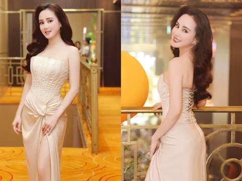 Vy Oanh xuất hiện xinh đẹp với váy dạ hội bó sát khoe trọn vòng eo phẳng lỳ cùng chân dài miên man