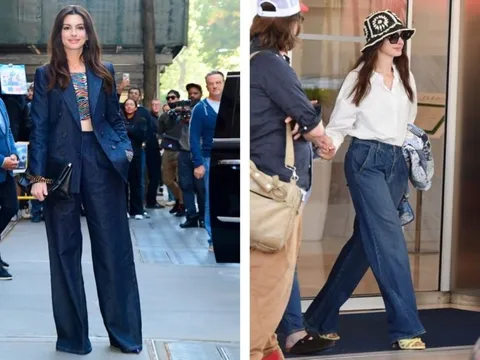 5 cách chị em tuổi 40+ mặc quần jeans đẹp từ thu sang đông như Anne Hathaway