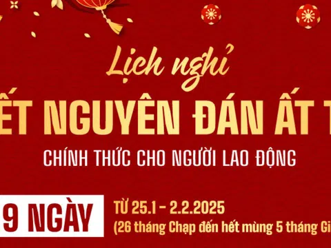 Chính thức: Lịch nghỉ Tết Nguyên đán Ất Tỵ 2025