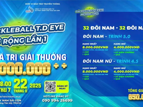 Pickleball TD Eyes mở rộng 2025: Giải đấu hấp dẫn với tổng giải thưởng hơn 650 triệu