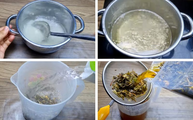Làm nước đường và pha trà là bước quan trọng trong cách làm trà mãng cầu