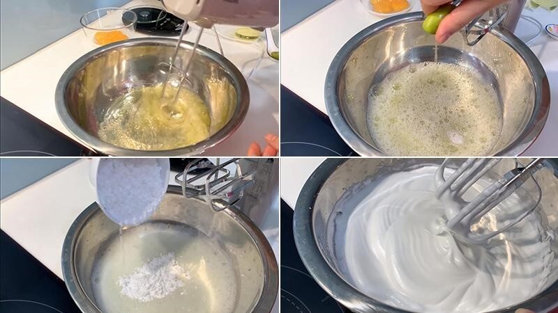 Dùng máy đánh trứng đánh bông lòng trắng để bánh có độ nở lý tưởng
