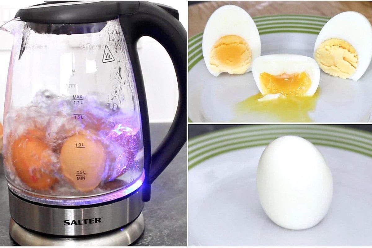  Luộc trứng có lòng đào bằng ấm siêu tốc trong khoảng 4 - 5 phút