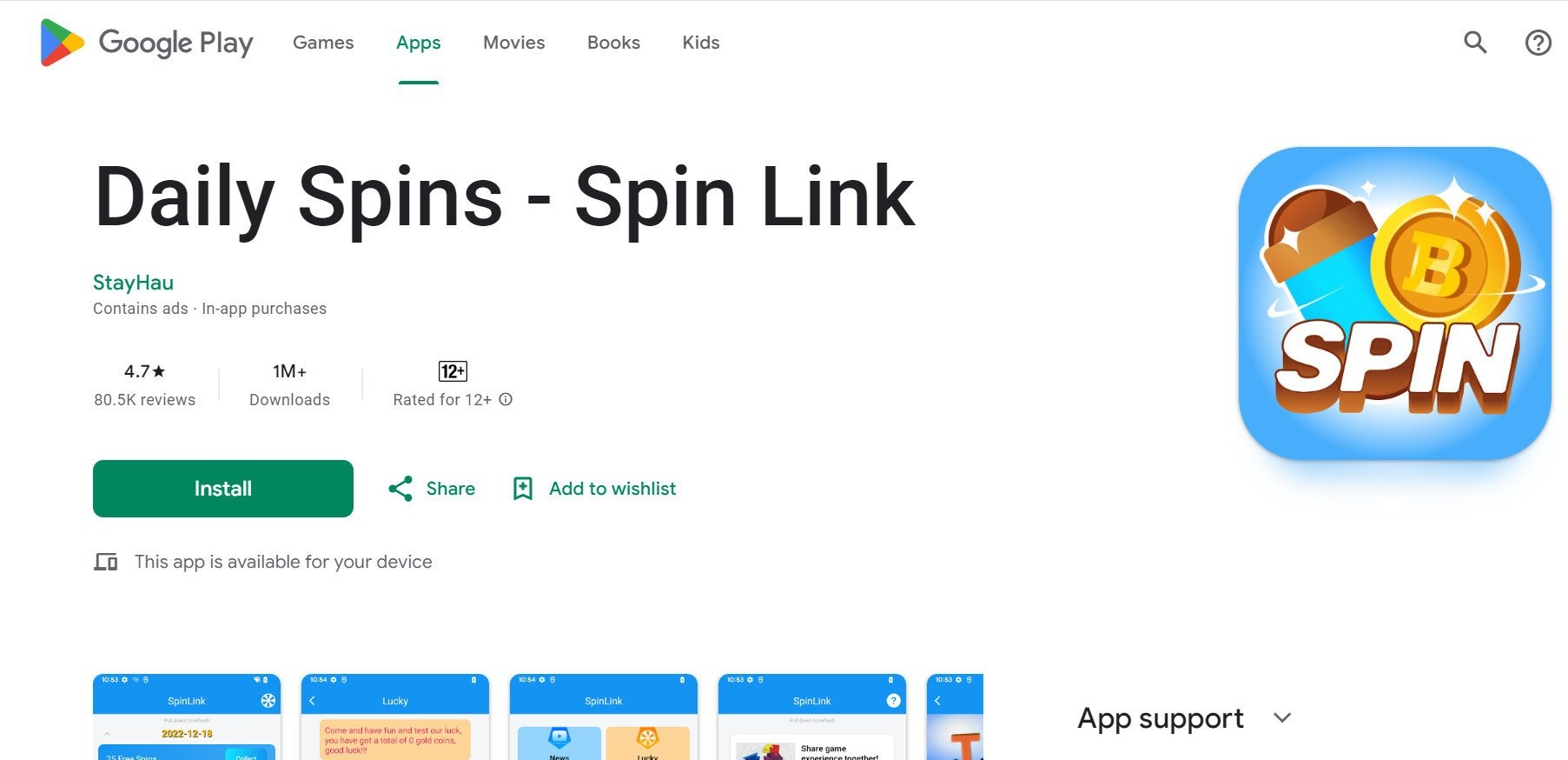 Bạn cần download Daily Spins - Spin Link trên CH Play hoặc App Store để bắt đầu quá trình lấy Spin