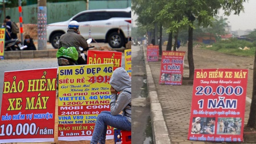 Nhiều con đường có người ngồi bán bảo hiểm xe máy dọc vỉa hè