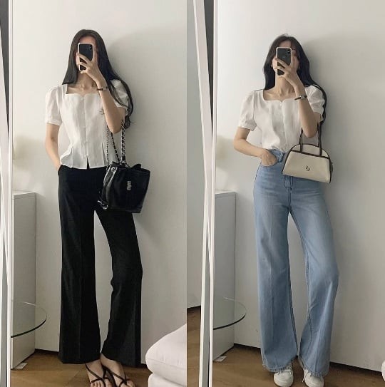 Một chiếc quần jeans có thể phối với áo sơ mi để tạo phong cách thanh lịch