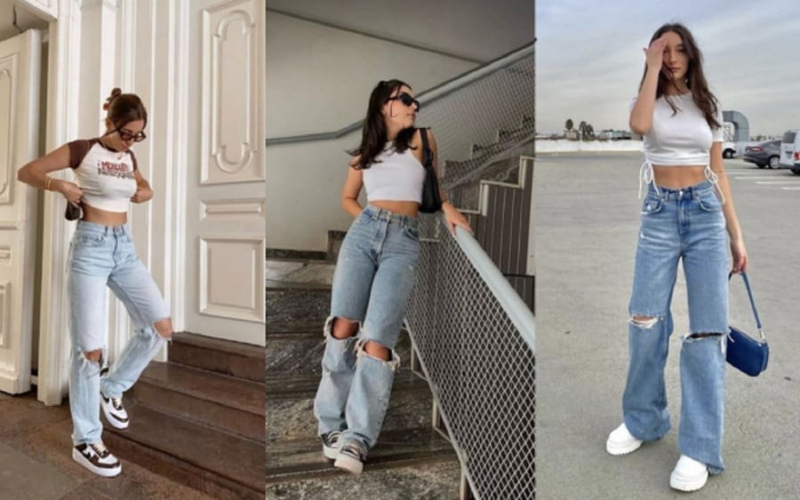 Quần jeans rách mang lại vẻ ngoài mạnh mẽ, cá tính, nhưng nếu rách quá nhiều sẽ trông luộm thuộm