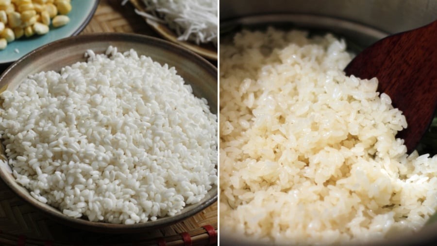 Bạn có thể chần nhanh gạo nếp trong nước sôi hoặc ngâm nước nóng. Đây là bí kíp để đồ xôi mà không cần ngâm gạo qua đêm.