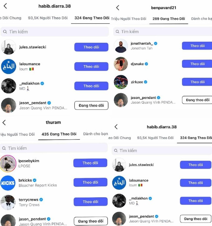 Nhiều tuyển thủ Pháp như Benjamin Pavard hay Marcus Thuram theo dõi hậu vệ Việt kiều, Cao Pendant Quang Vinh trên Instagram. Ảnh: Bongdaplus.