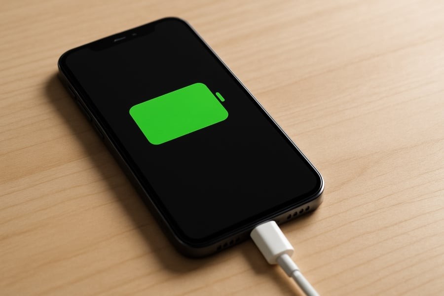 Ảnh minh họa quá trình sạc pin iPhone đúng cách - nên rút sạc ngay khi đạt 80-90% để tránh chai pin