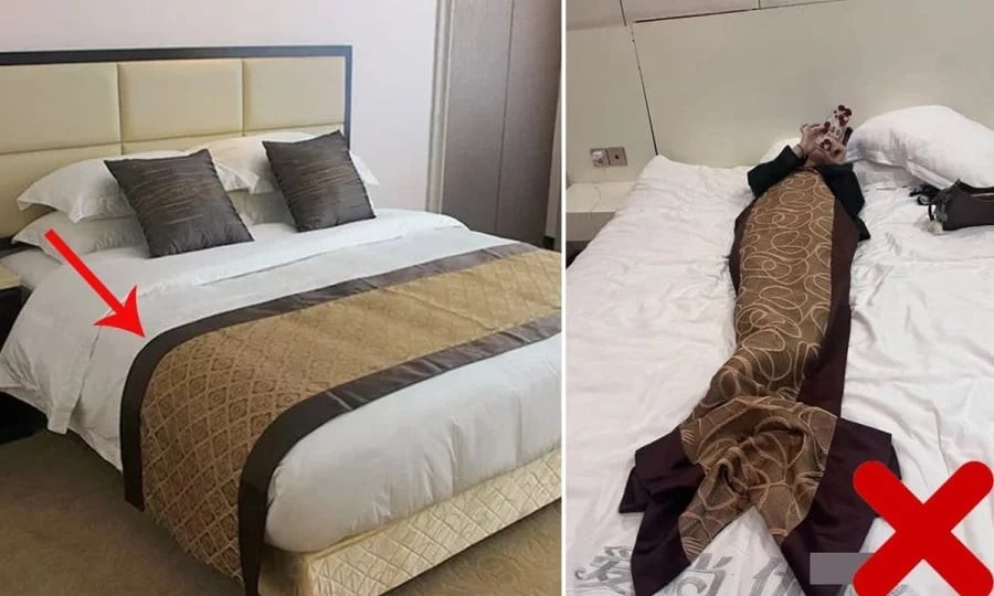 Nhân viên tiết lộ: Giường ngủ khách sạn có 1 miếng vải khác màu, trải ngang, 90% khách bỏ phí