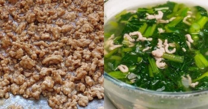 Thịt băm ướp với 1 thìa hạt nêm, để khoảng 15 phút cho thấm gia vị.