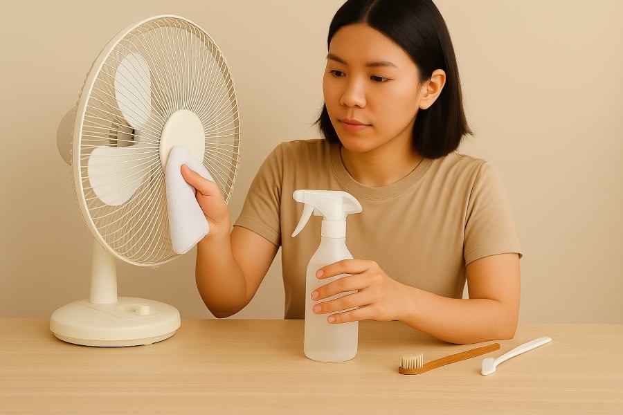 Hãy đảm bảo rằng quạt đã được tắt nguồn và rút phích cắm ra khỏi ổ điện trước khi tiến hành vệ sinh