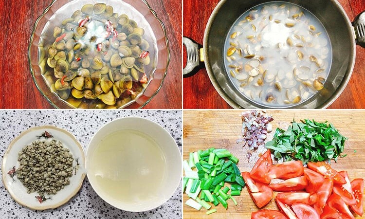 Nguyên liệu nấu canh chua với hến
