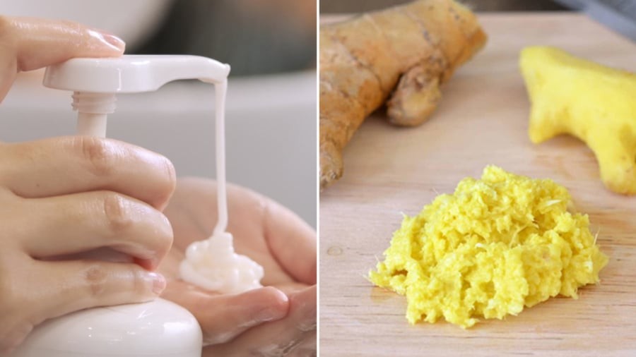 Trộn dầu gội với gừng giúp chăm sóc da đầu, giảm rụng tóc.