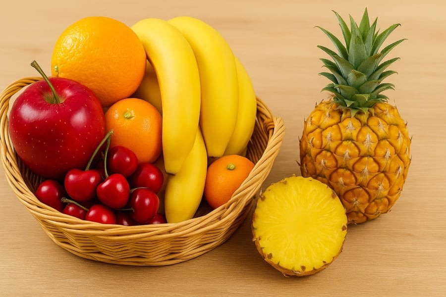 Những loại trái cây tươi như táo, cherry, cam, chuối và dứa không chỉ ngon miệng mà còn hỗ trợ giảm axit uric, giúp phòng ngừa gout và sỏi thận tự nhiên.